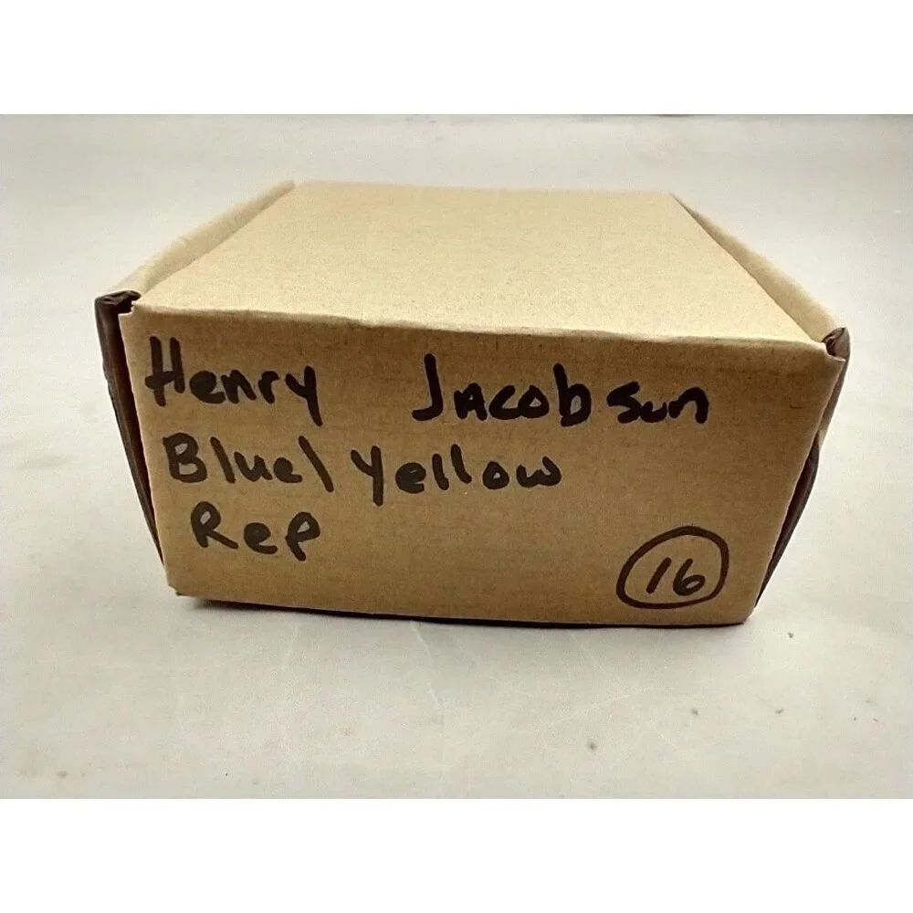 HENRY‎ JACOBSON Blue Yellow Textured Vintage 100% SILK TIE Jacquard